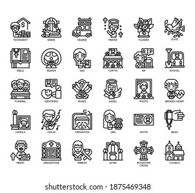 Set of Funeral thin line and pixel perfect icons for any web and app project. 