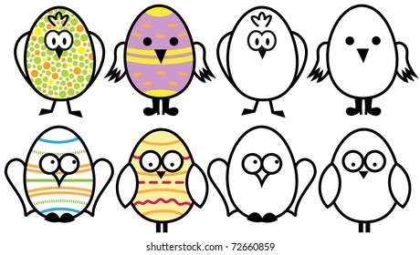 Set of funky Easter eggs birds