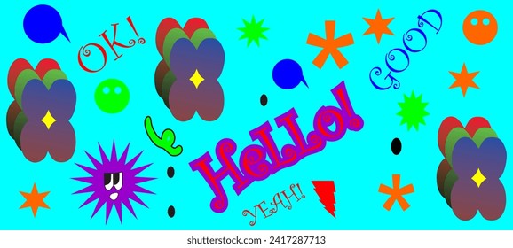 Set of funky groovy element vector. Collection of Kid