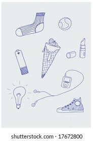 Set of funky hand-drawn elements of modern urban life. Vector illustration