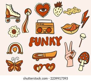 Set of funky retro elements. Y2k style