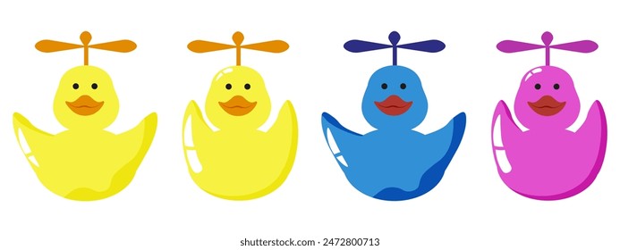 Set funky Rubber Duck in trendy Flat style isolated transparent background. Duckduckjeep trend collection. Vector can used weba and social media design, icon, t-shirt print.