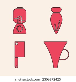 Set Funnel or filter, Blender, Pastry bag for decorate cakes and Meat chopper icon. Vector