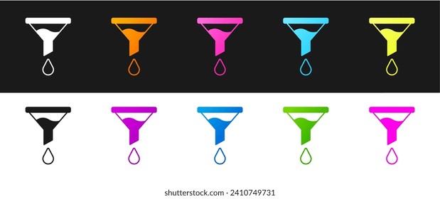 Set Funnel or filter icon isolated on black and white background.  Vector