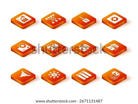 Set Funnel or filter, Neural network, Artificial intelligence robot, Server, Data, Chat,  and  icon. Vector