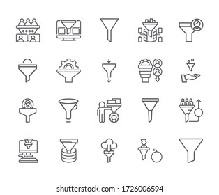 Set of funnel Related Vector Line Icons. Includes such Icons as sales funnel, sales script, marketing, lead generation and more. - vector