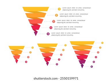 Set of Funnels Infographic with Multiple Step for Business Presentation, Poster, Banner and Booklet.