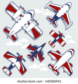 set of funny airplanes cartoon for childish decoration in vector format very easy to edit, individual objects