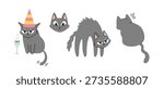 Set of funny angry gray cat characters showing rage, irritation and grumpy emotions, meme style concept. Trendy modern vector illustration isolated on white background, hand drawn, flat design