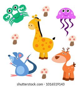 Set of funny animal in cartoon style isolated.