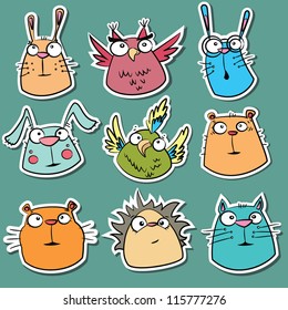 Set of funny animal stickers