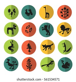 Set of Funny Animals. Flat Icons. Vector Illustration.
