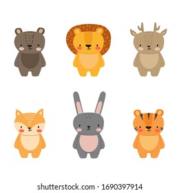 Set of funny animals in a flat style. Cute animals in a cartoon style. vector illustration EPS