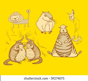 Set of Funny Animals (hand drawn vector)