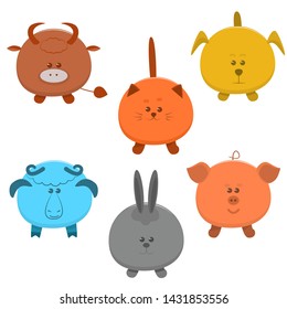Set of funny animals on white background