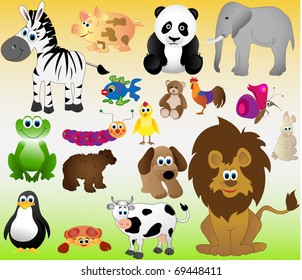 set of funny animals and pets