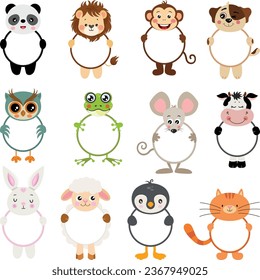 Set of funny animals round frame

