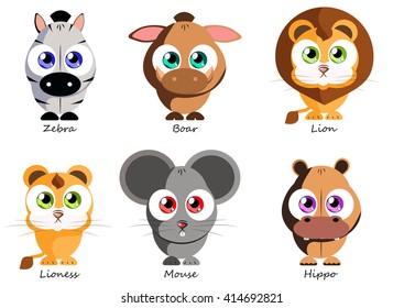 Set funny animals for use as stickers, in books, games, fabric and other projects