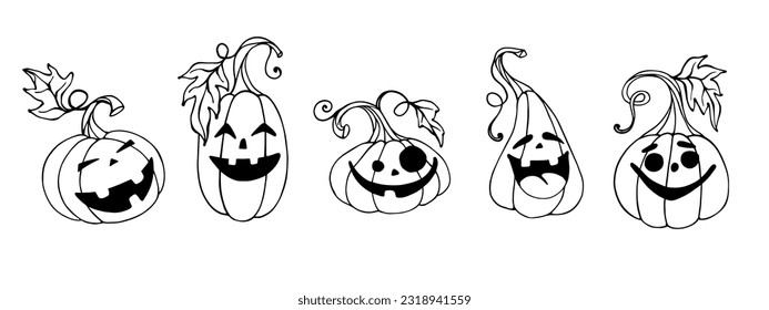 Set of funny autumn pumpkin characters. Vector graphics .