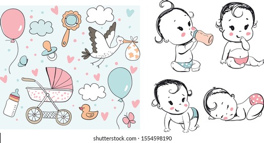 Set lustige Babys. Kindermuster.
