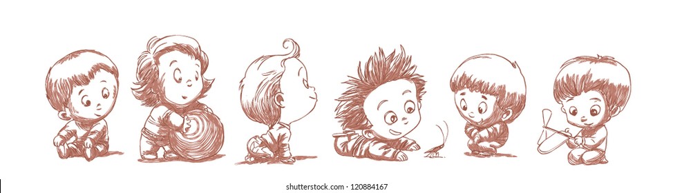 set of funny babies on a white background
