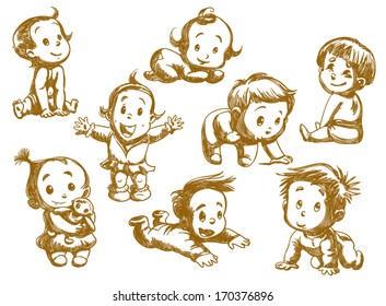 set of funny babies on a white background 