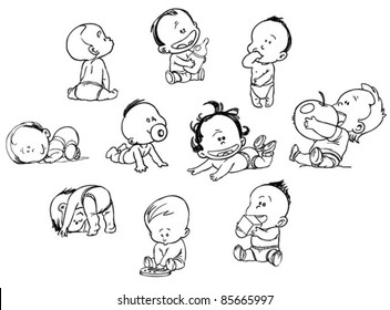 set of funny babies on a white background