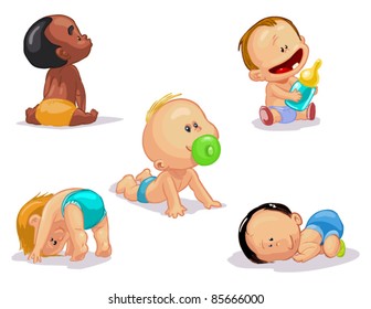 set of funny babies on a white background