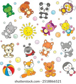 Set of funny baby animals drawn in a cartoony style, outlined vector illustrations on a white background