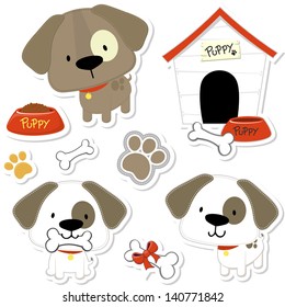 set of funny baby dogs and puppy elements like stickers, useful for many applications, your designs or scrapbooking projects