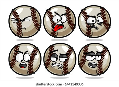 set of funny baseball Ball cartoon character Mascot with various face expression. Vector Illustration Isolated On White Background