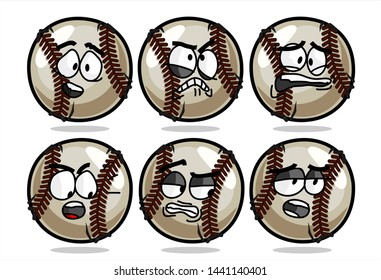 set of funny baseball Ball cartoon character Mascot with various face expression. Vector Illustration Isolated On White Background