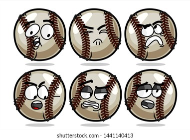 set of funny baseball Ball cartoon character Mascot with various face expression. Vector Illustration Isolated On White Background