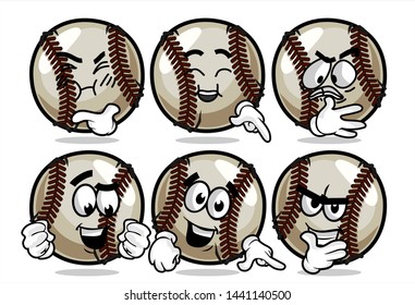 set of funny baseball Ball cartoon character Mascot with various face expression. Vector Illustration Isolated On White Background