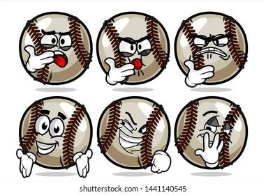 set of funny baseball Ball cartoon character Mascot with various face expression. Vector Illustration Isolated On White Background