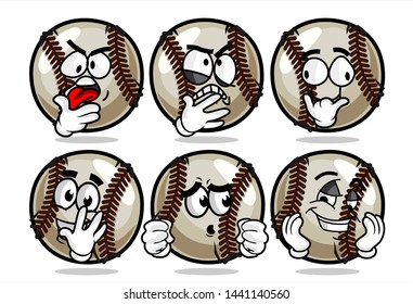 set of funny baseball Ball cartoon character Mascot with various face expression. Vector Illustration Isolated On White Background