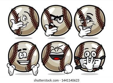 set of funny baseball Ball cartoon character Mascot with various face expression. Vector Illustration Isolated On White Background