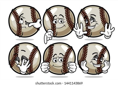 set of funny baseball Ball cartoon character Mascot with various face expression. Vector Illustration Isolated On White Background