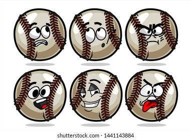 set of funny baseball Ball cartoon character Mascot with various face expression. Vector Illustration Isolated On White Background