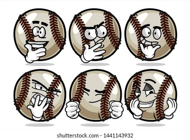 set of funny baseball Ball cartoon character Mascot with various face expression. Vector Illustration Isolated On White Background