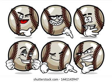 set of funny baseball Ball cartoon character Mascot with various face expression. Vector Illustration Isolated On White Background