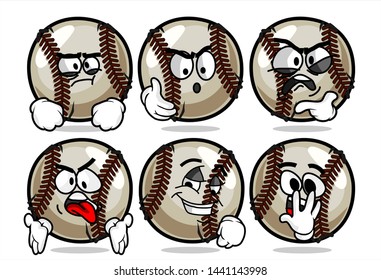 set of funny baseball Ball cartoon character Mascot with various face expression. Vector Illustration Isolated On White Background