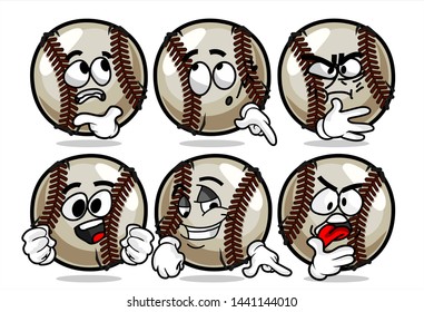 set of funny baseball Ball cartoon character Mascot with various face expression. Vector Illustration Isolated On White Background