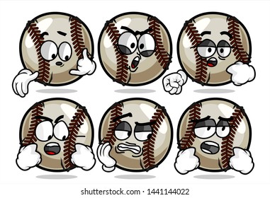set of funny baseball Ball cartoon character Mascot with various face expression. Vector Illustration Isolated On White Background