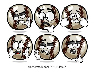 set of funny baseball Ball cartoon character Mascot with various face expression. Vector Illustration Isolated On White Background