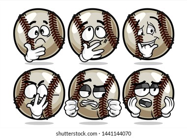 set of funny baseball Ball cartoon character Mascot with various face expression. Vector Illustration Isolated On White Background