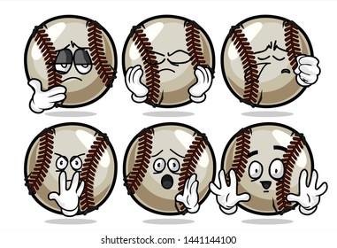 set of funny baseball Ball cartoon character Mascot with various face expression. Vector Illustration Isolated On White Background