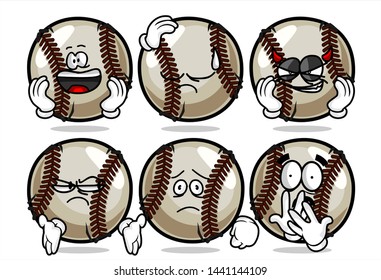 set of funny baseball Ball cartoon character Mascot with various face expression. Vector Illustration Isolated On White Background