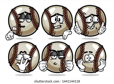 set of funny baseball Ball cartoon character Mascot with various face expression. Vector Illustration Isolated On White Background