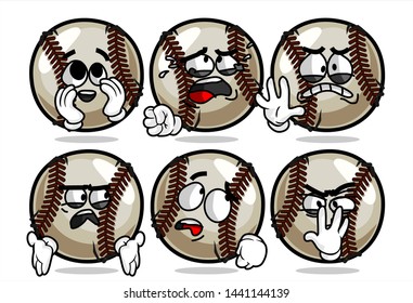 set of funny baseball Ball cartoon character Mascot with various face expression. Vector Illustration Isolated On White Background